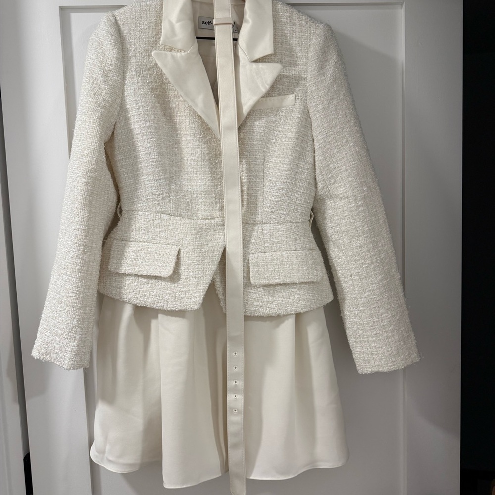 Self-Portrait Textured Cream Blazer Dress